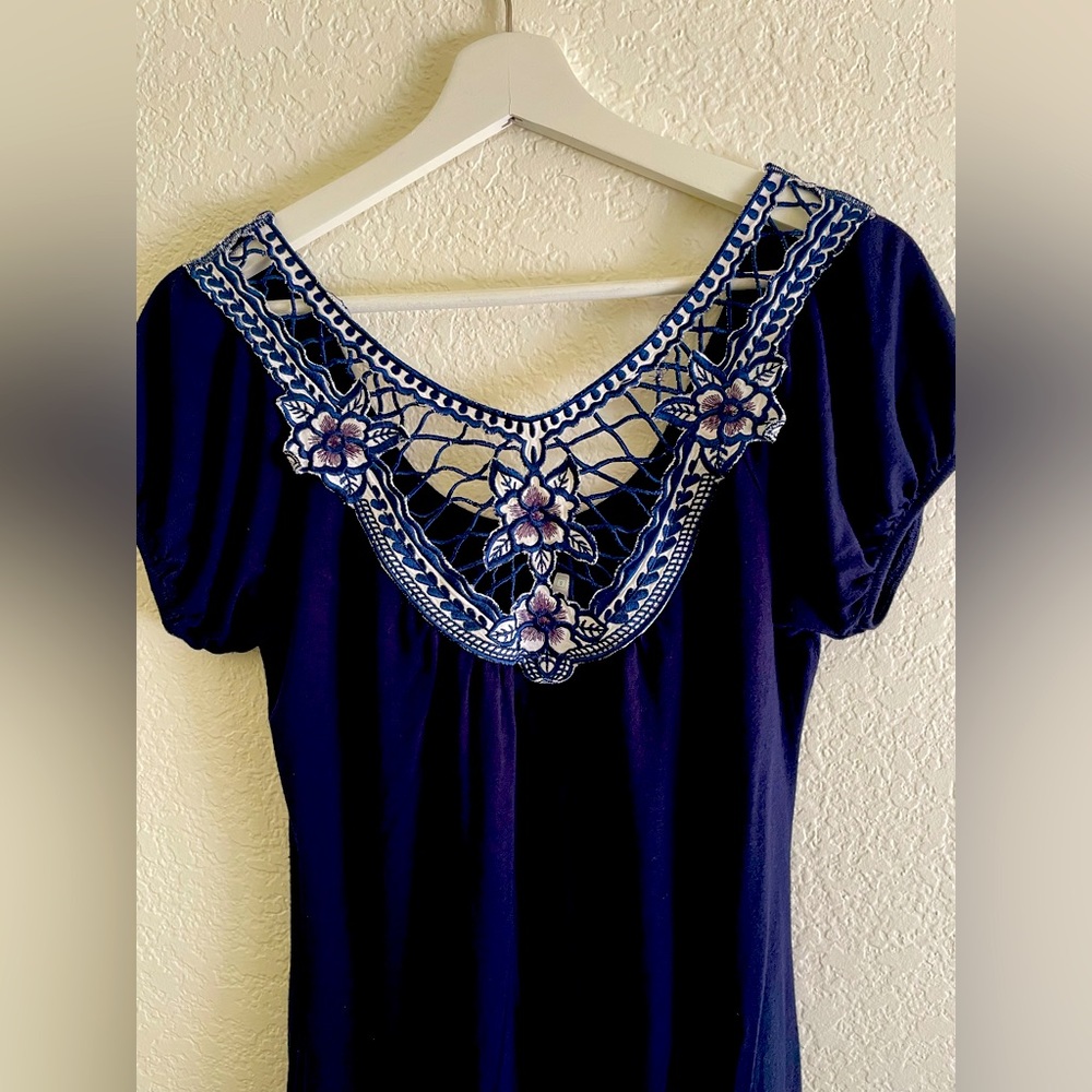 Dark Blue Crochet Back Dress – Women’s Size Small